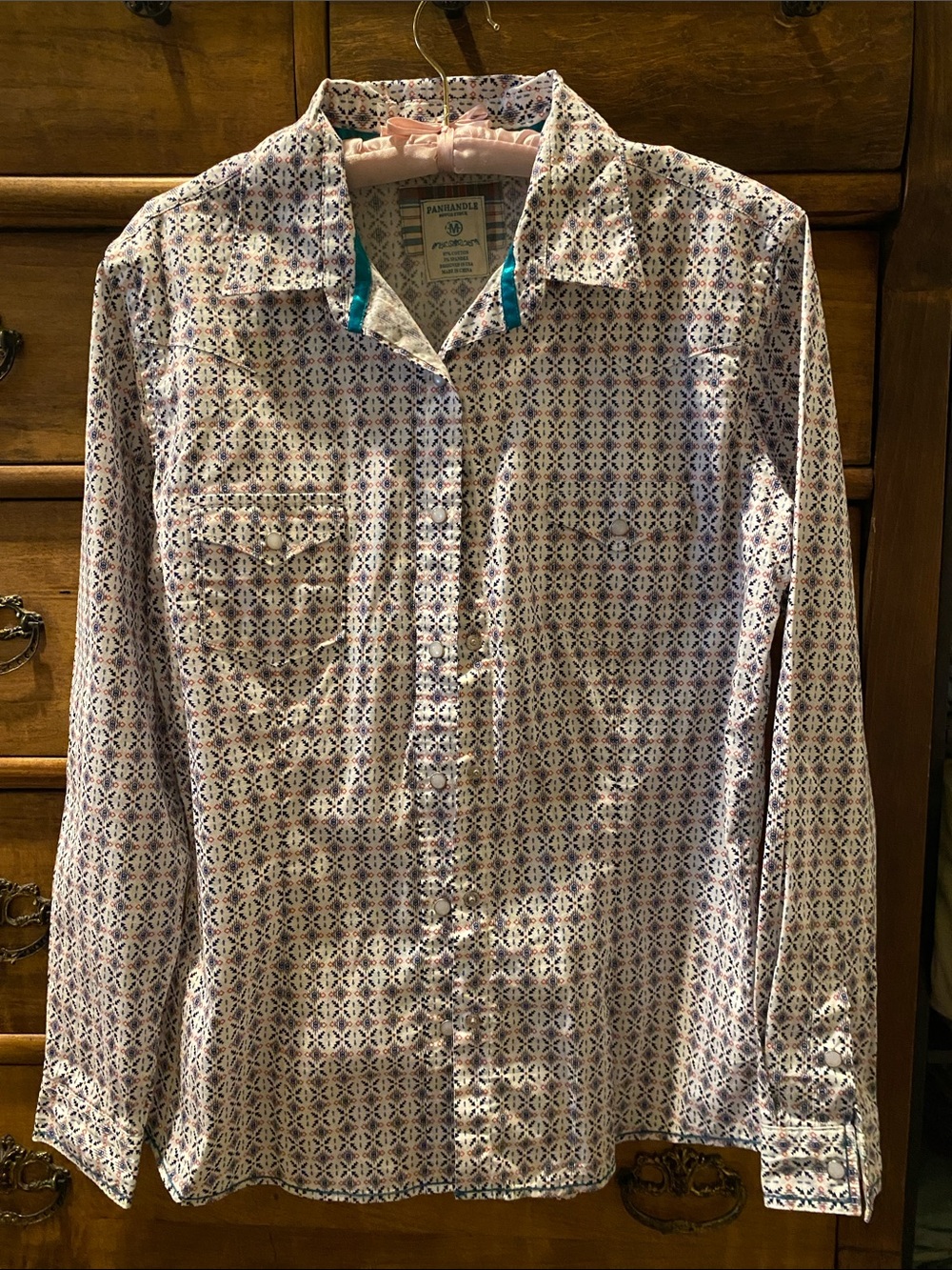 Patterned Button-Down Shirt in White and Blue by Lands' End